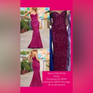 Sherri Hill Strapless Fuchsia Sequin Gown